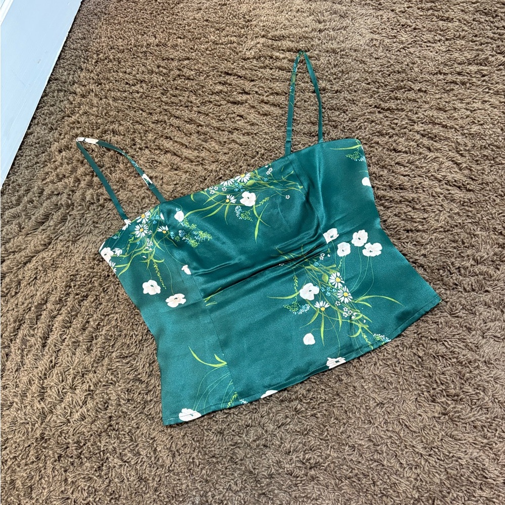 Reformation Silk Green Floral Camisole Top